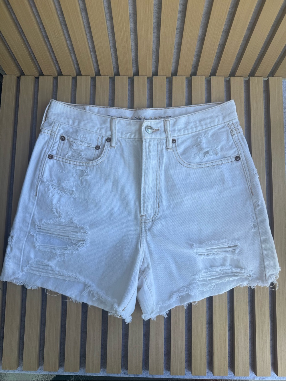 American Eagle Outfitters White Distressed High-Rise Jean Shorts